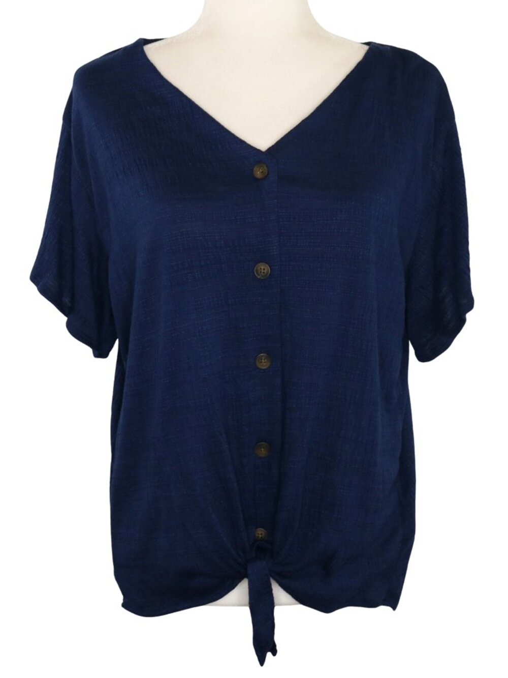 Weatherproof Vintage Button-Up & Tie-Front Top Navy Blue